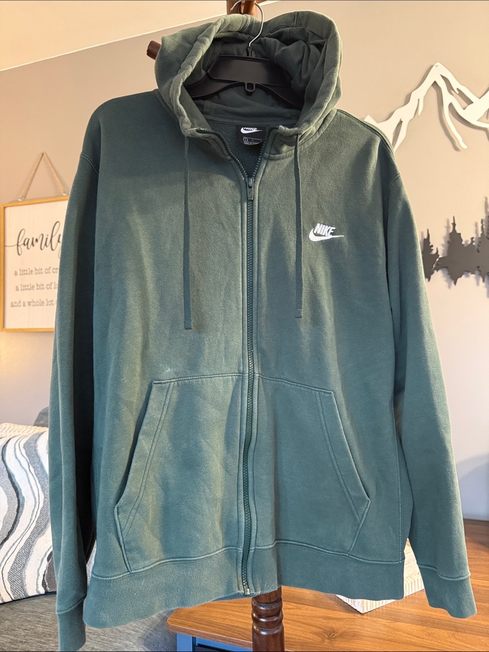 Nike Olive Green Full Zip Hoodie with White Swoosh